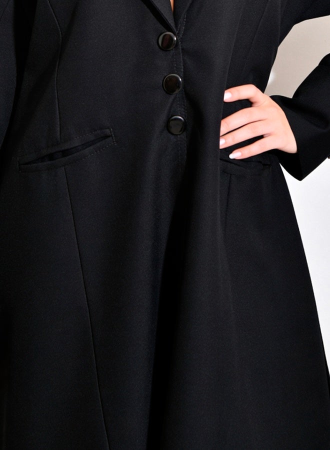 HAWRAA ABAYA Black Abaya with Blazer-Style Cut and Classic Lapel – Minimal Luxury Design - Image 4